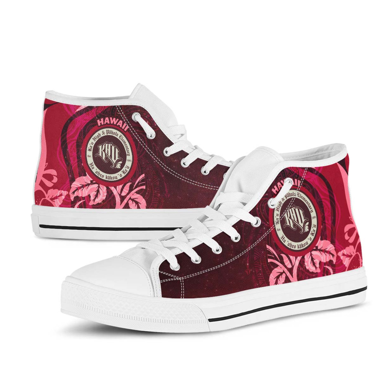 Hawaii High Top Shoes - Kau High and Pahala Elementary School Polynesian Pattern Art