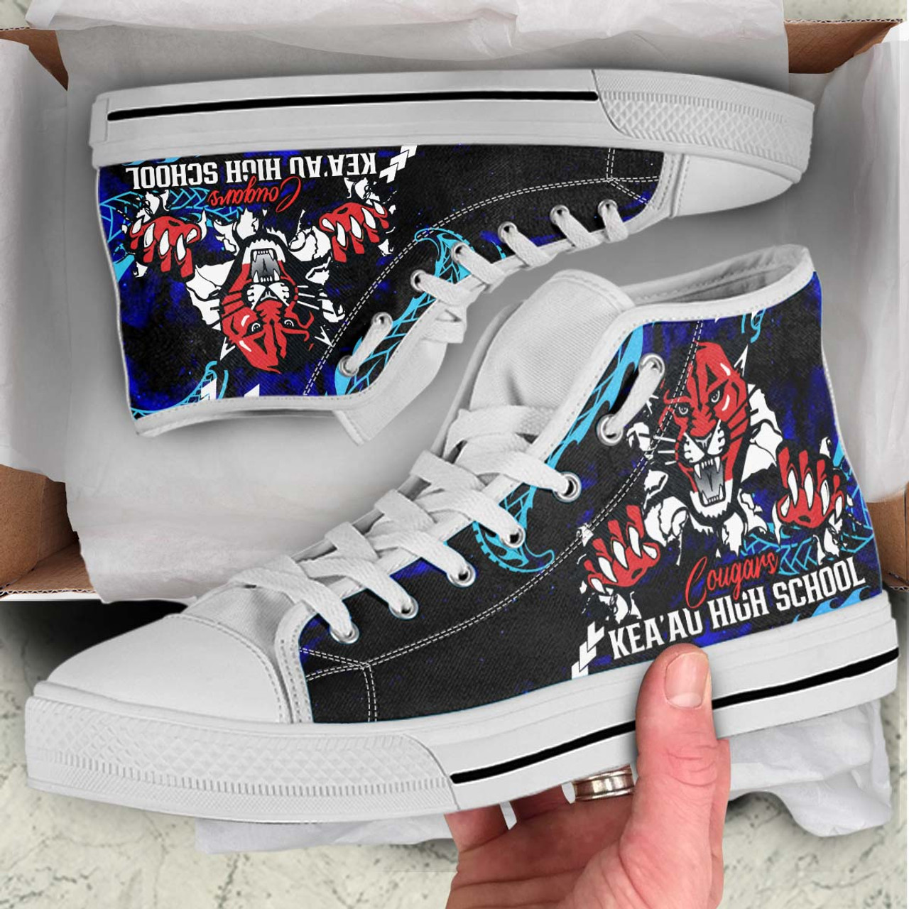 Hawaii High Top Shoes - KeaÊ»au High School Polynesian Tribal Pattern Art