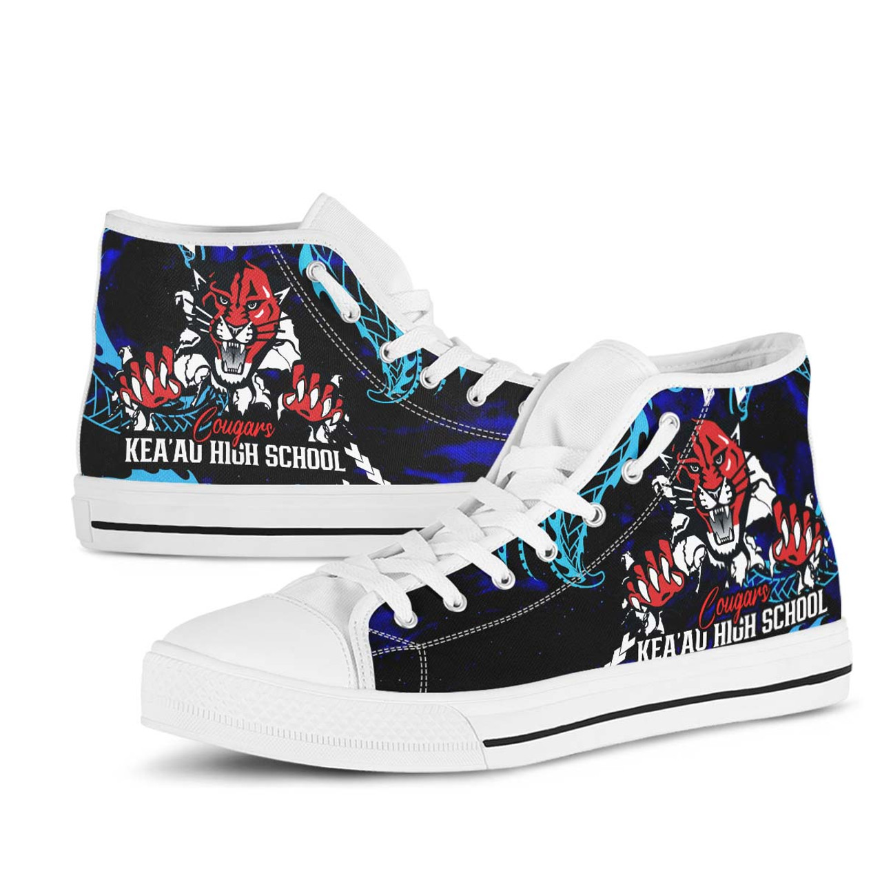 Hawaii High Top Shoes - KeaÊ»au High School Polynesian Tribal Pattern Art