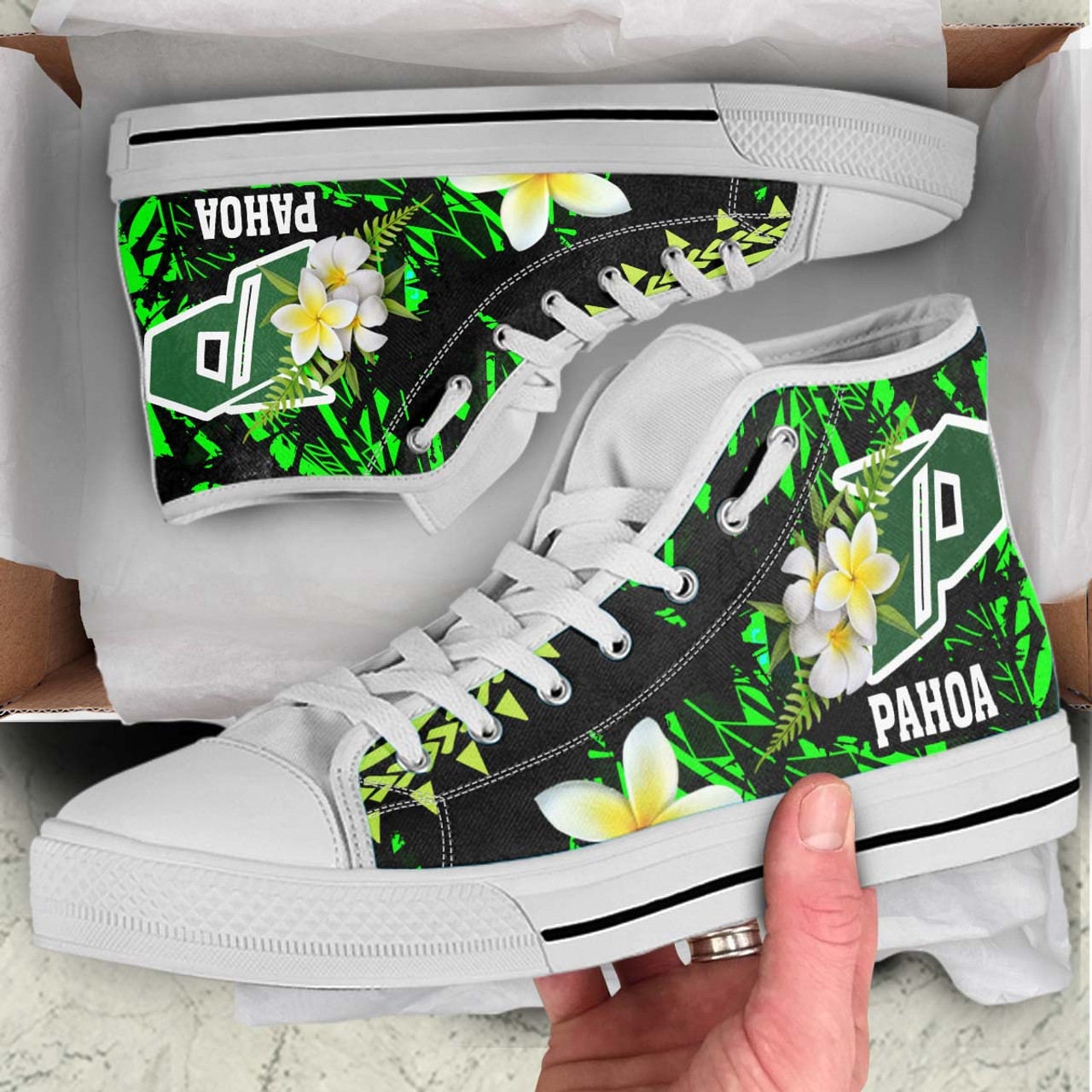 Hawaii High Top Shoes - Pahoa High & Intermediate School Polynesian Pattern