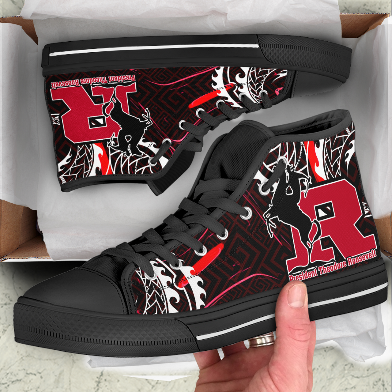 Hawaii High Top Shoes - President Theodore Roosevelt High School Polynesian Pattern