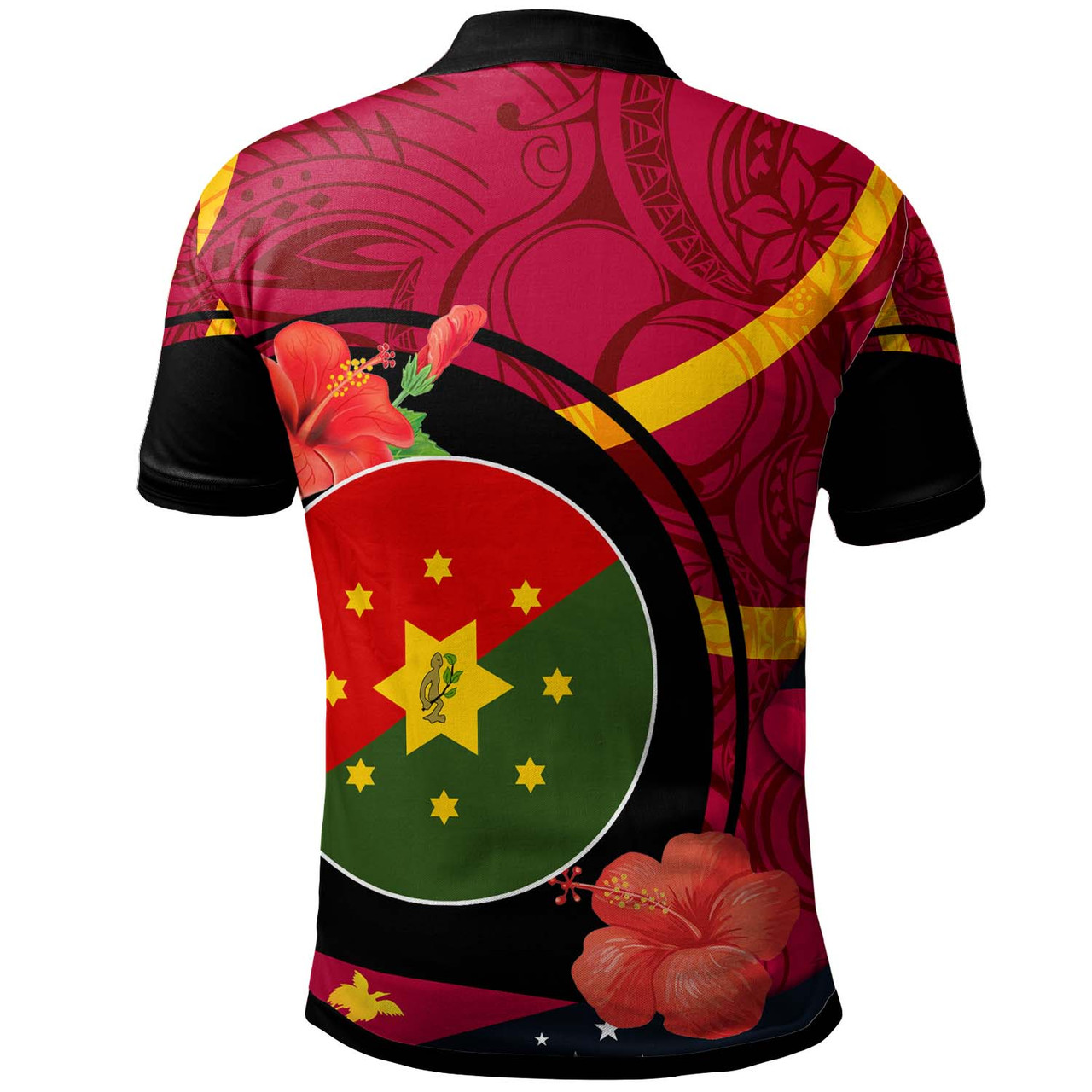 Papua New Guinea Polo Shirt - Eastern Highlands Flag of PNG with Hibicus and Polynesian Culture Polo Shirt