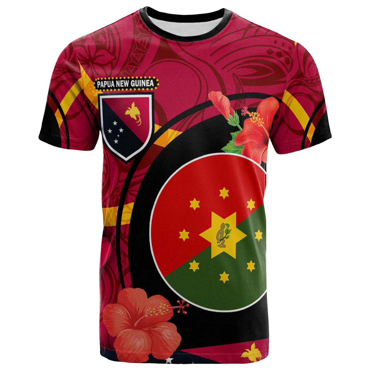 Papua New Guinea T-Shirt - Eastern Highlands Flag of PNG with Hibicus and Polynesian Culture T-Shirt