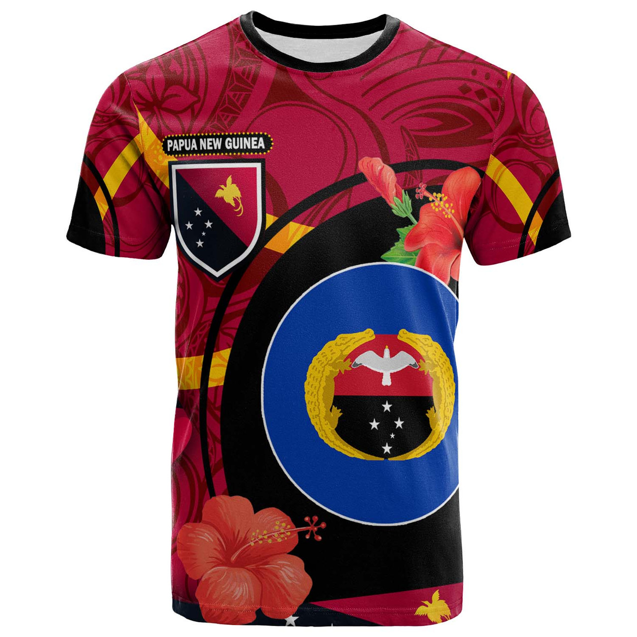 Papua New Guinea T-Shirt - Gulf Province Flag of PNG with Hibicus and Polynesian Culture T-Shirt