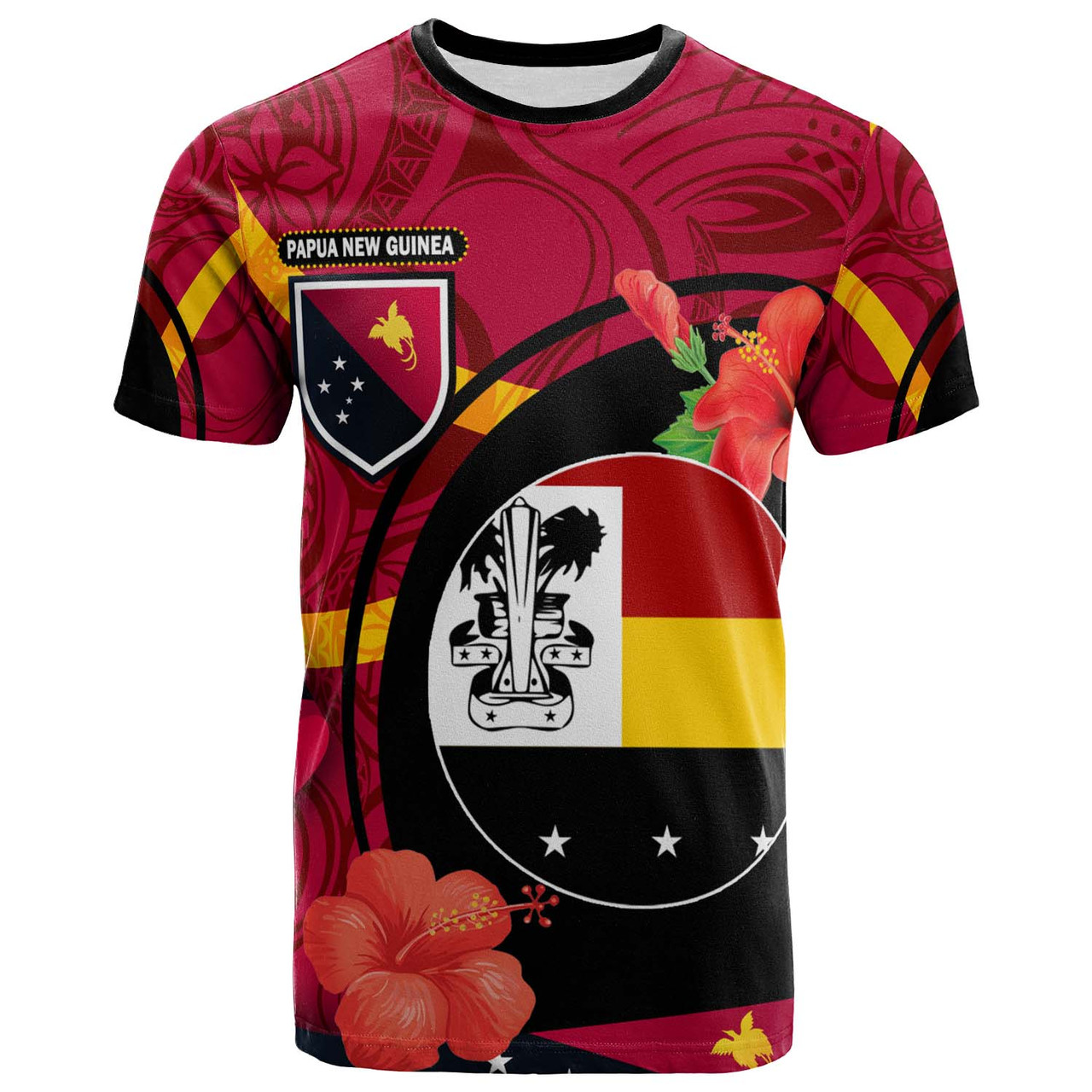 Papua New Guinea T-Shirt - Madang Flag of PNG with Hibicus and Polynesian Culture T-Shirt