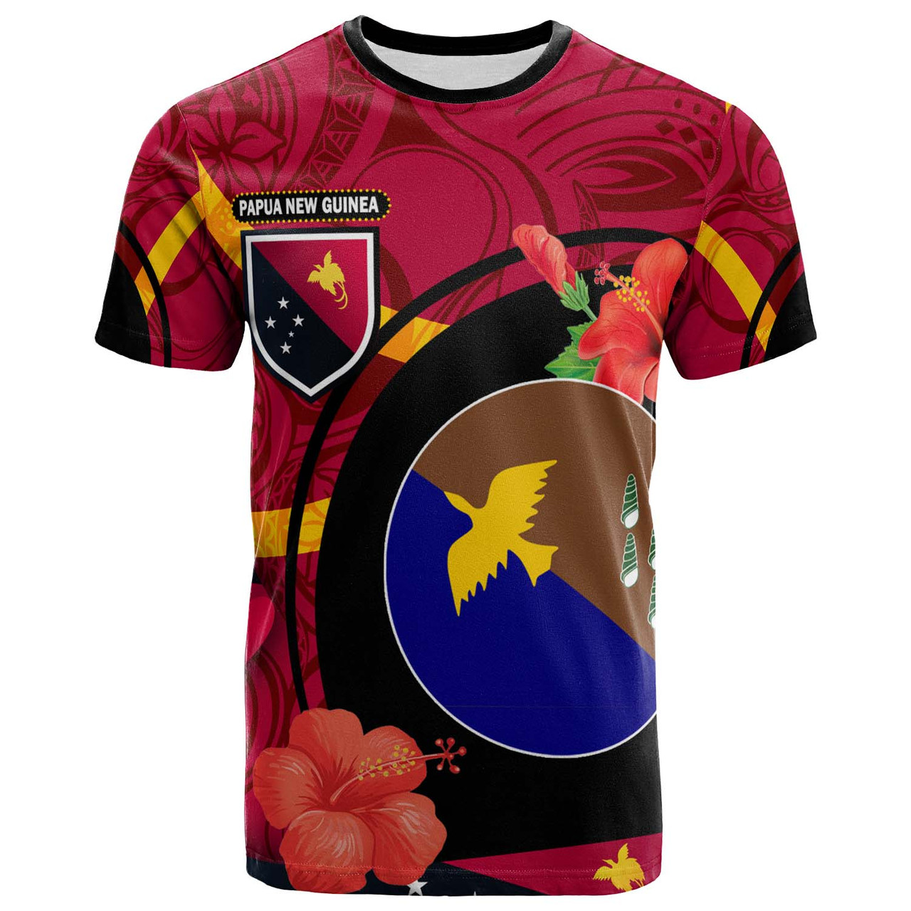 Papua New Guinea T-Shirt - Manus Flag of PNG with Hibicus and Polynesian Culture T-Shirt