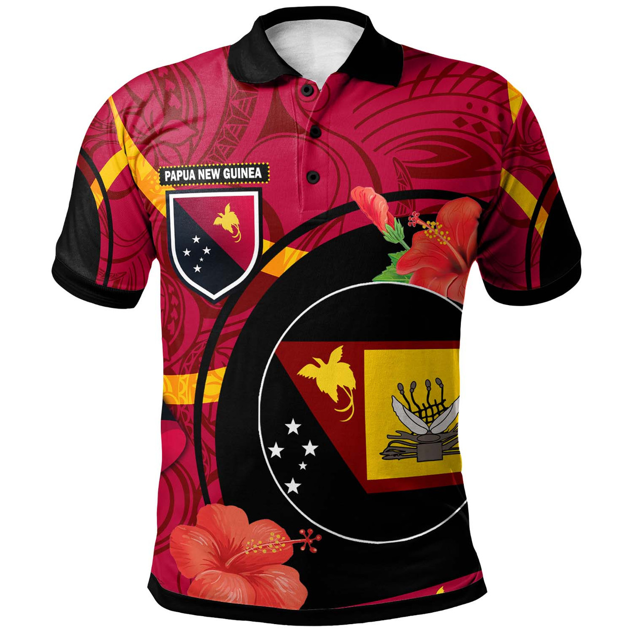 Papua New Guinea Polo Shirt - Western Province Flag of PNG with Hibicus and Polynesian Culture Polo Shirt