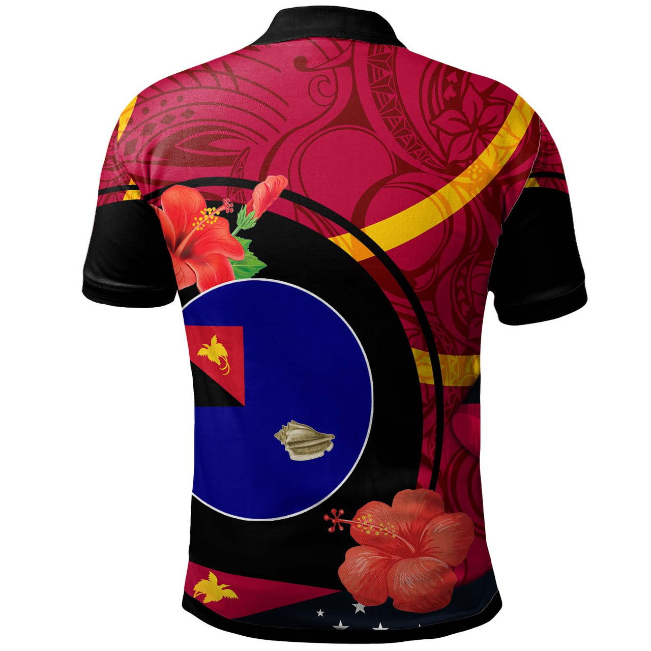 Papua New Guinea Polo Shirt - West New Britain Flag of PNG with Hibicus and Polynesian Culture Polo Shirt