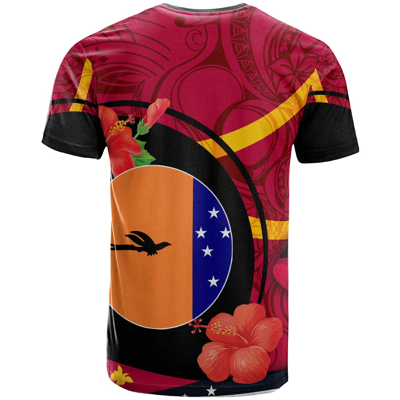Papua New Guinea T-Shirt -New Ireland Flag of PNG with Hibicus and Polynesian Culture T-Shirt