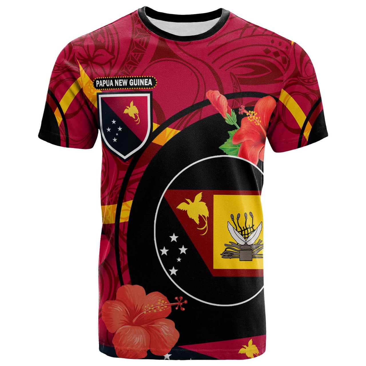 Papua New Guinea T-Shirt - Western Province Flag of PNG with Hibicus and Polynesian Culture T-Shirt