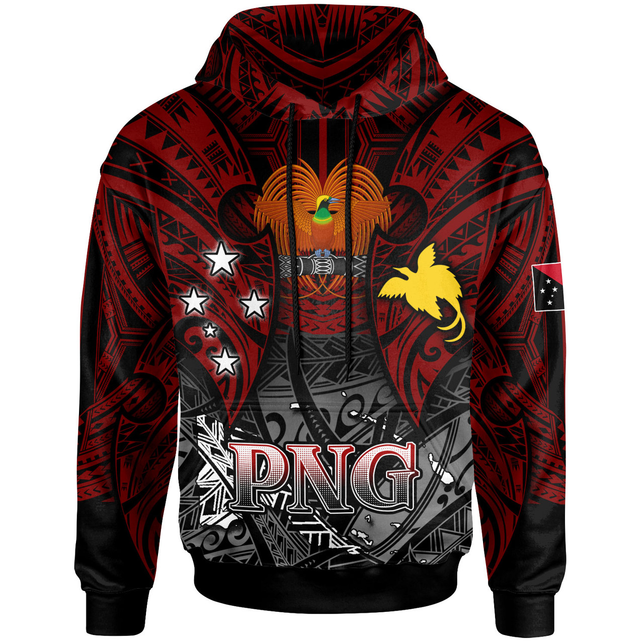 Papua New Guinea Hoodie - Custom PNG Map Polynesian Flag Color Style Hoodie