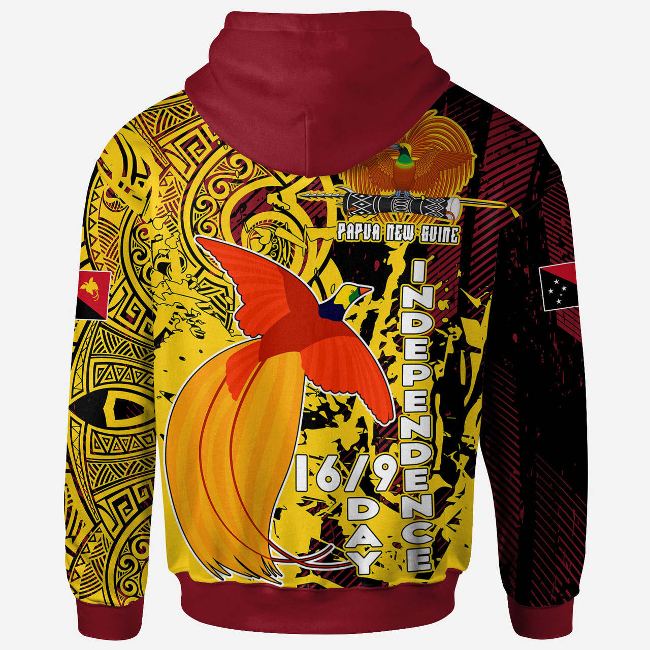 Papua New Guinea Hoodie - Custom PNG Independence Day With Raggiana Bird-of-Paradise Polynesian Grunge Style Hoodie