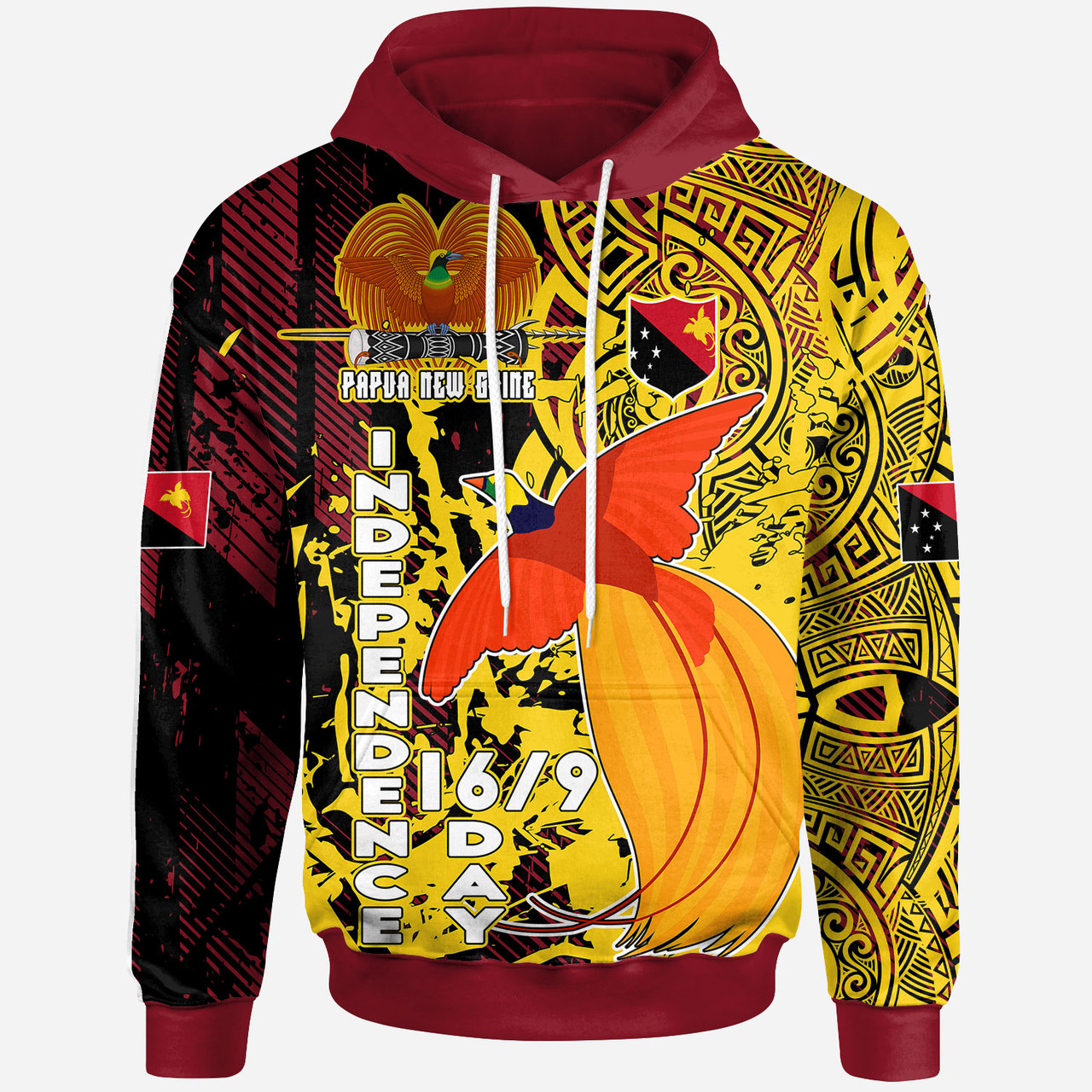 Papua New Guinea Hoodie - Custom PNG Independence Day With Raggiana Bird-of-Paradise Polynesian Grunge Style Hoodie