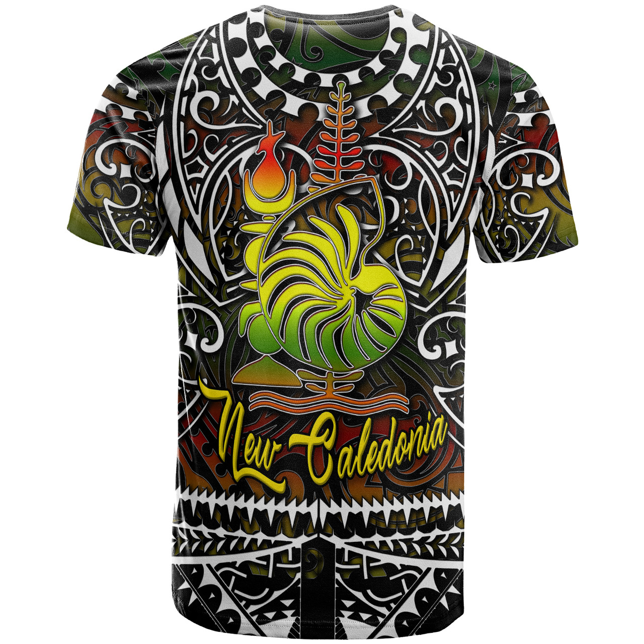 New Caledonia T-shirt - Custom New Caledonia Coat Of Arms Polynesian Pattern T-shirt