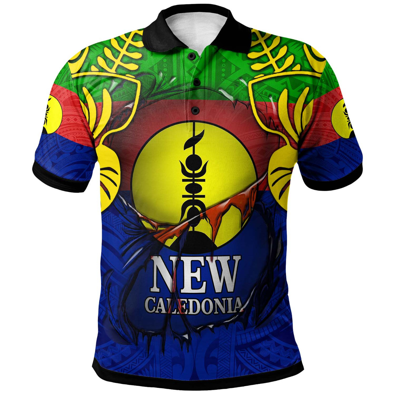 New Caledonia Polo Shirt - Custom Personalised Coat of Arms Ripping with Polynesian Polo Shirt