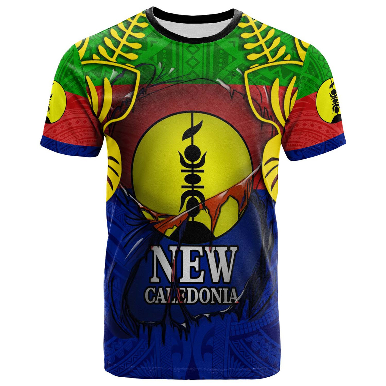 New Caledonia T-shirt - Custom Personalised Coat of Arms Ripping with Polynesian T-shirt