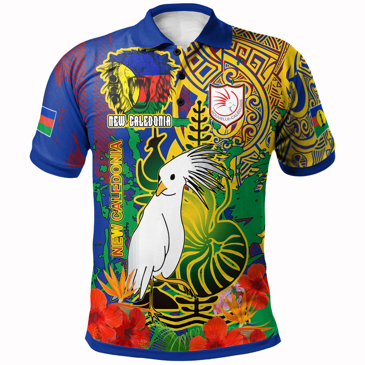 New Caledonia Pride Polo Shirt - Custom New Caledonia National Emblem With Cagou And Hibiscus Polynesian Polo Shirt