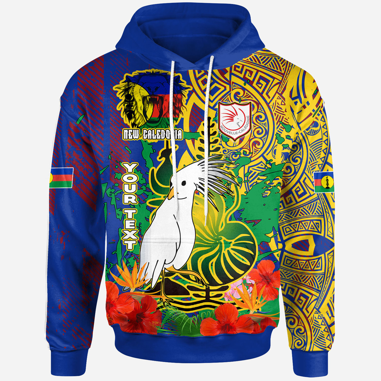 New Caledonia Pride Hoodie - Custom New Caledonia National Emblem With Cagou And Hibiscus Polynesian Hoodie