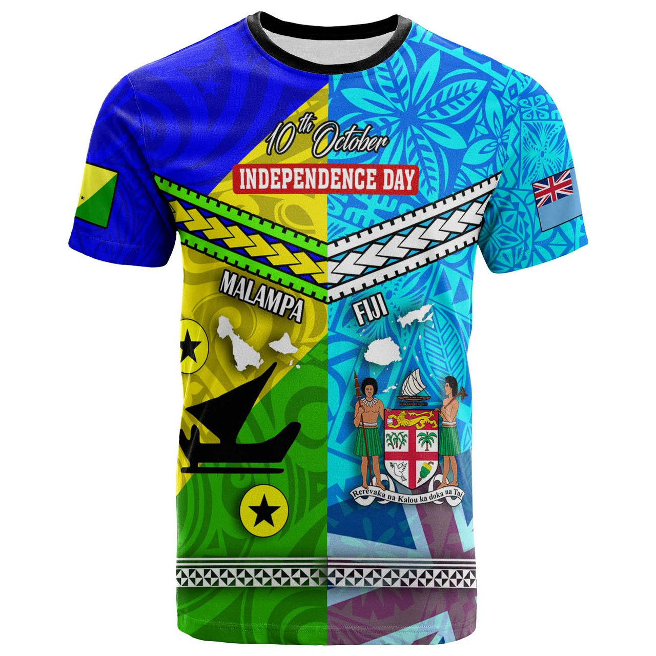 Fiji Polynesian T-Shirt - Custom Malampa and Fiji Independence Day with Tapa Polynesian T-Shirt