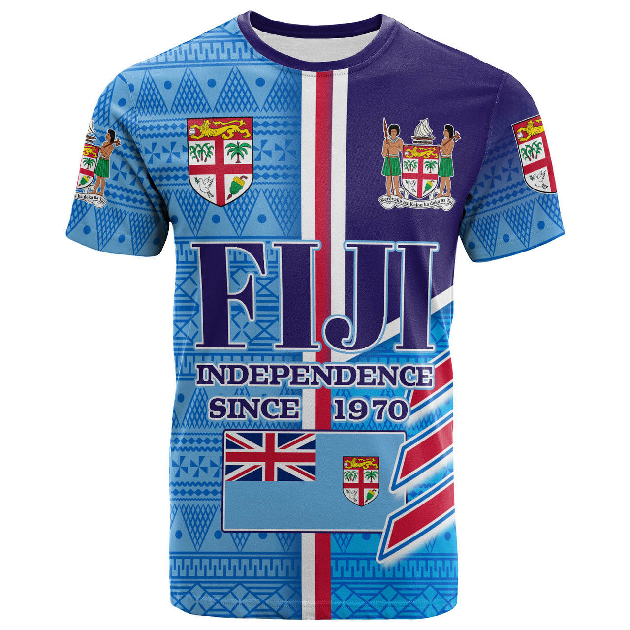 Fiji T-Shirt - Custom Fiji Independence Tapa Patterns Sport Style T-Shirt