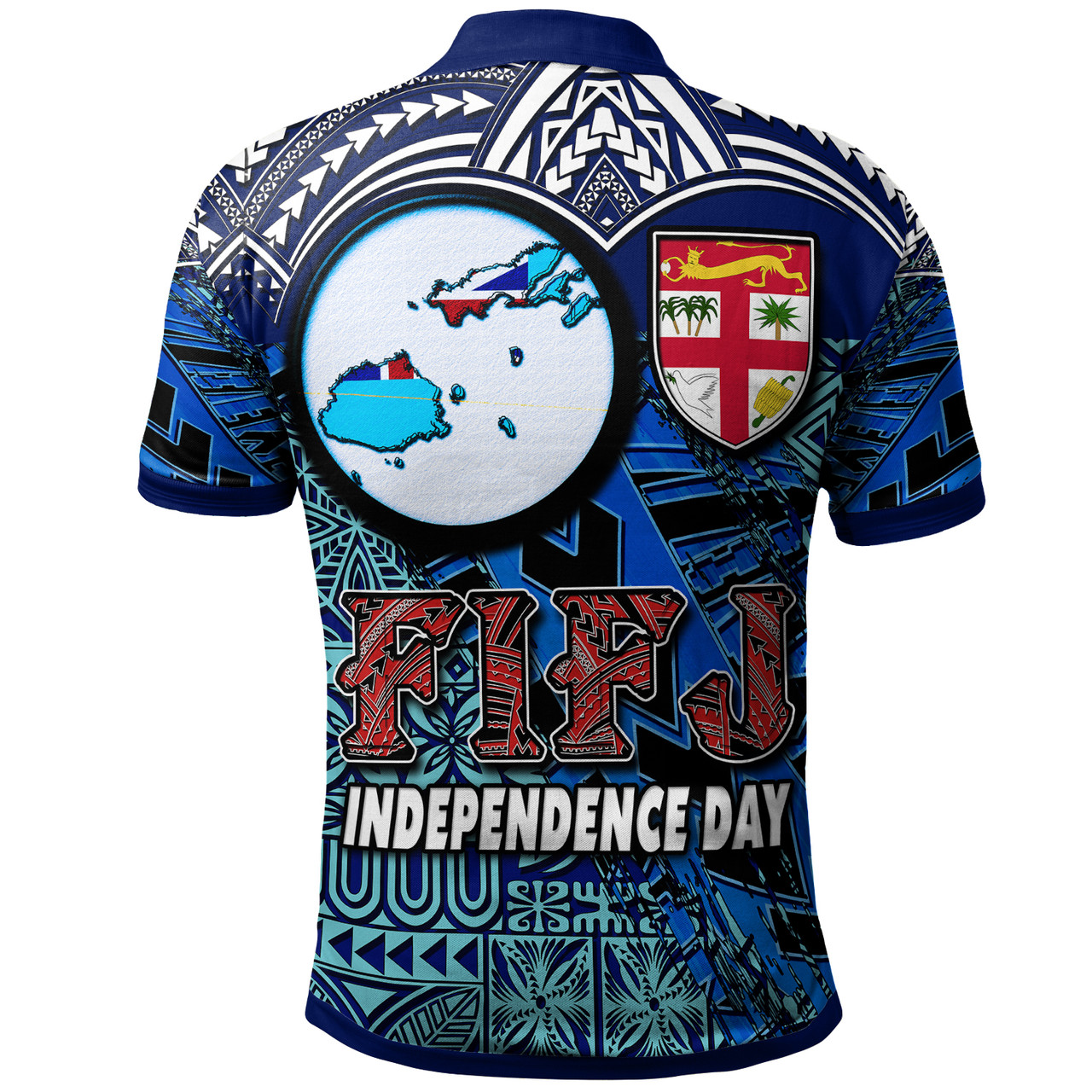 Fiji Polynesian Polo Shirt - Custom Map Fiji Independence Day with Tapa Polynesian Polo Shirt