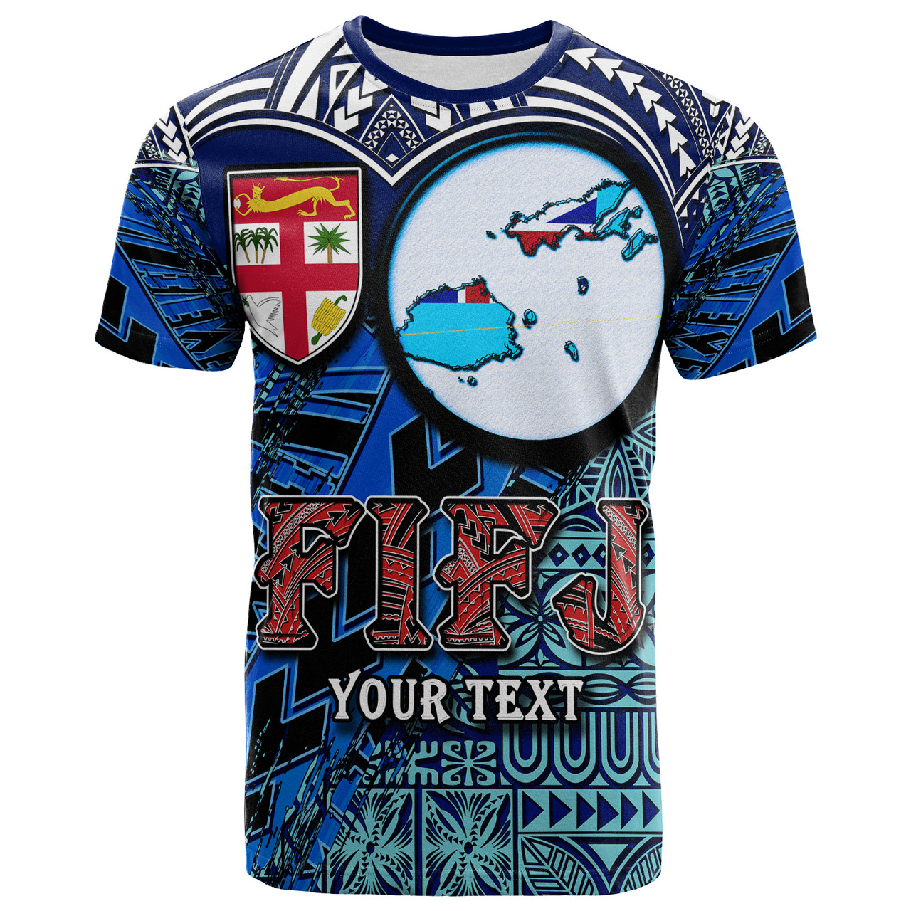 Fiji Polynesian T-shirt - Custom Map Fiji Independence Day with Tapa Polynesian T-shirt
