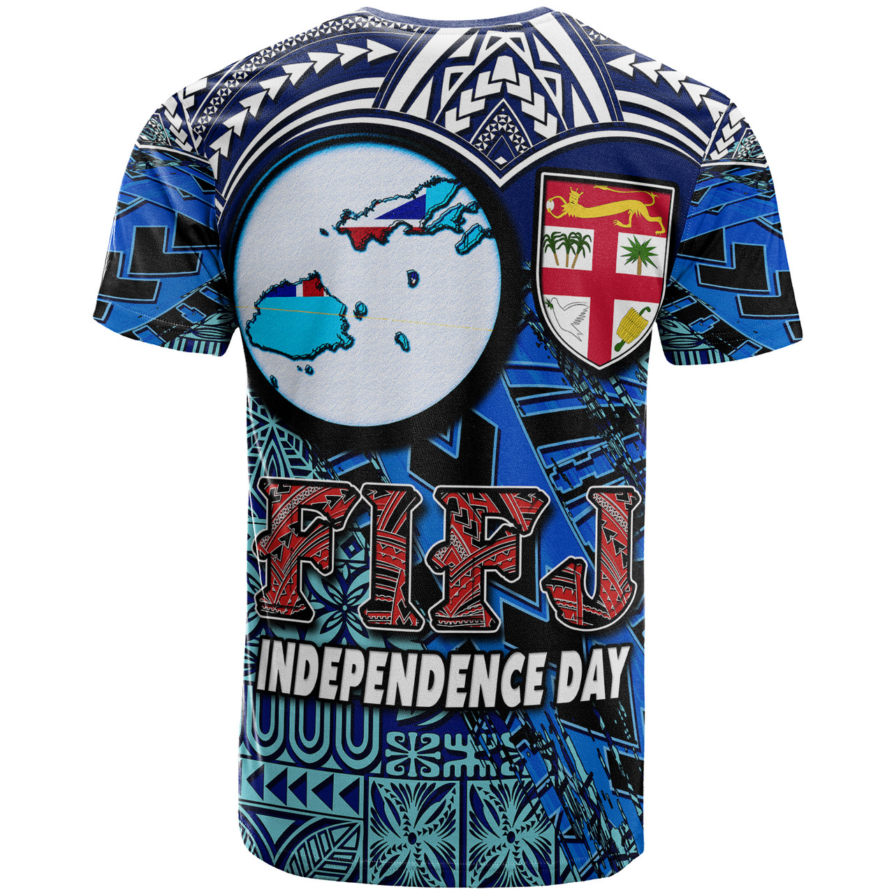 Fiji Polynesian T-shirt - Custom Map Fiji Independence Day with Tapa Polynesian T-shirt