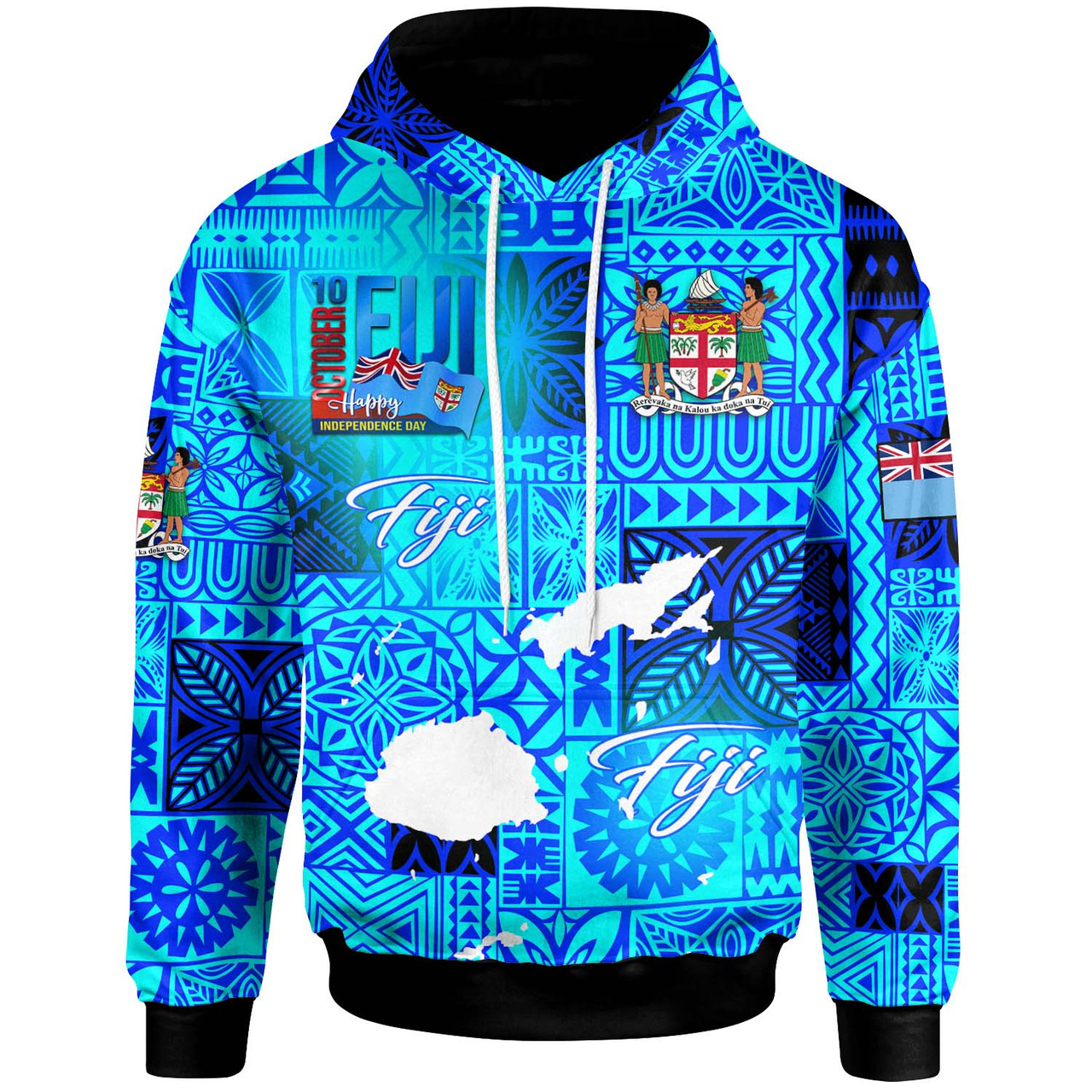 Fiji Polynesian Hoodie - Custom Fiji Independence Day with Tapa Patterns and Fiji Map Hoodie