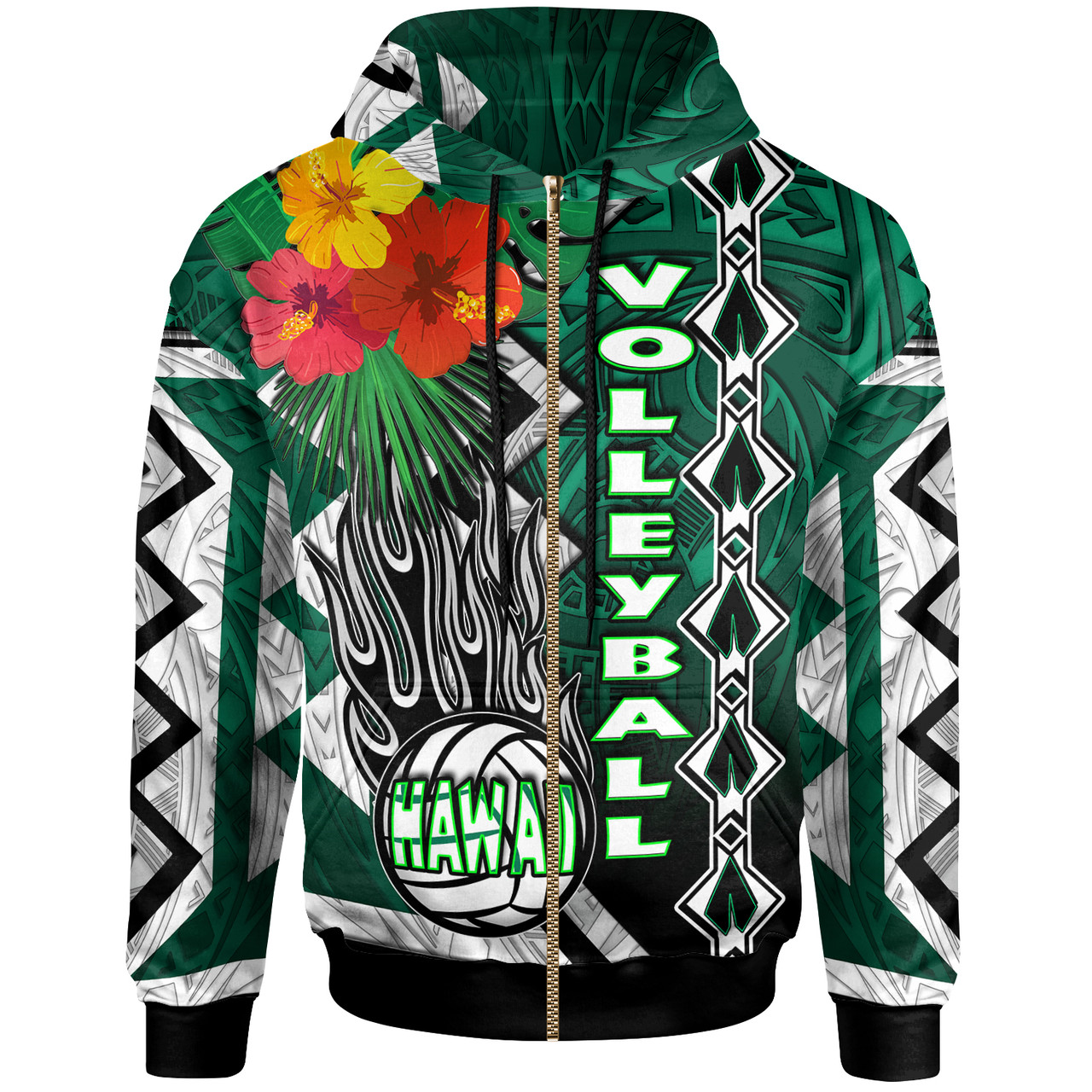 Hawaii Volleyball Hoodie - Custom Hawaii Volleyball Hibicus With Polynesian Patterns Custom Name And Number Hoodie