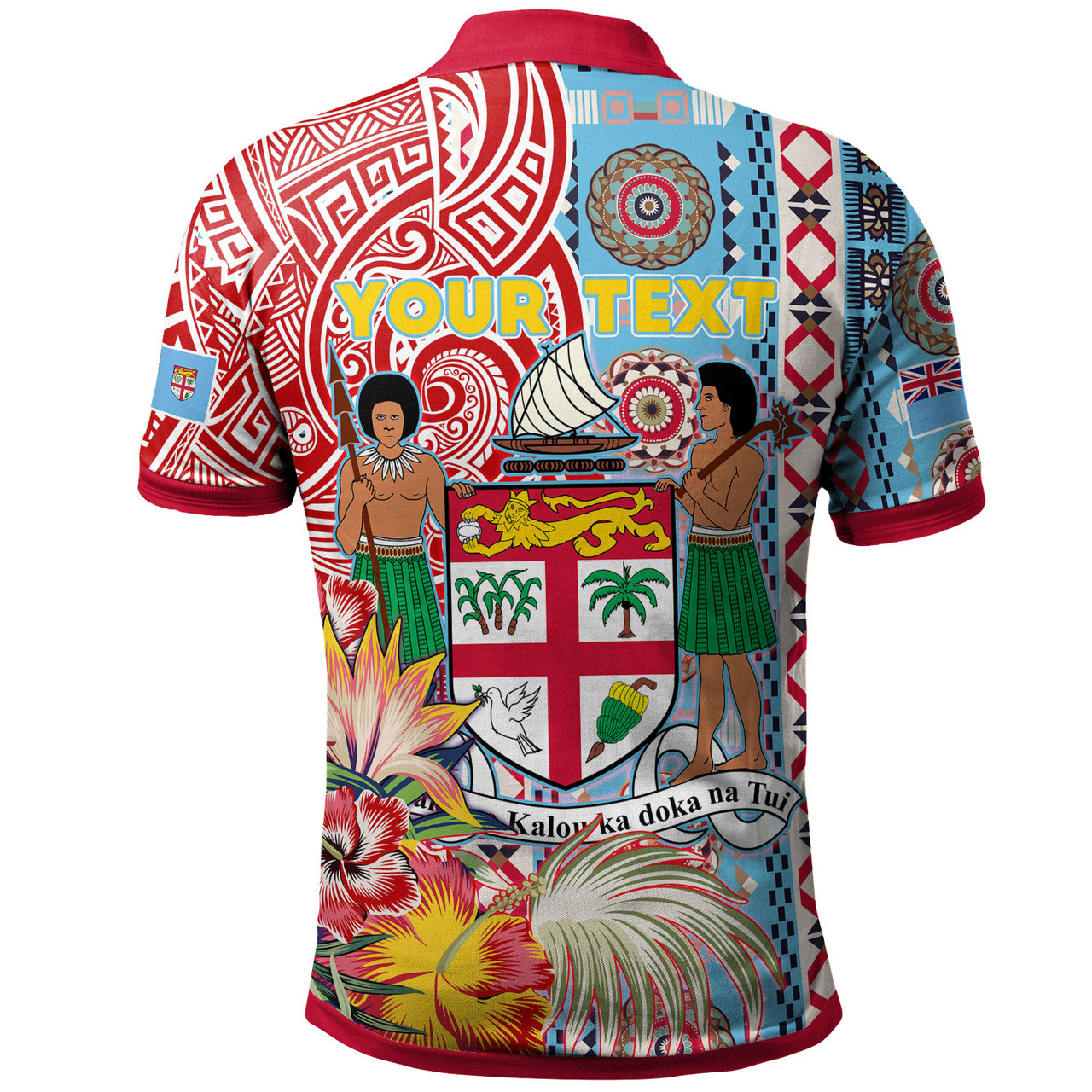 Fiji Polynesian Polo Shirt - Custom Fiji Coat of Arms With Tapa Patterns And Tribal Hibiscus Polo Shirt