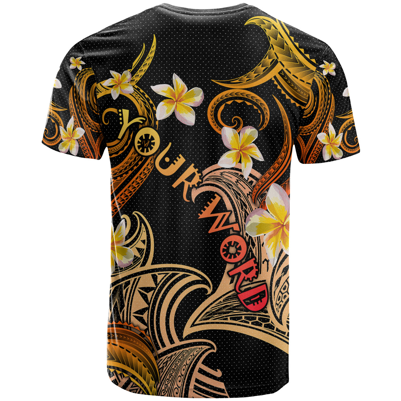 Personalized Kanaka Maoli T-shirt - Hawaii Polynesian Waves with Plumeria Flowers (Orange)