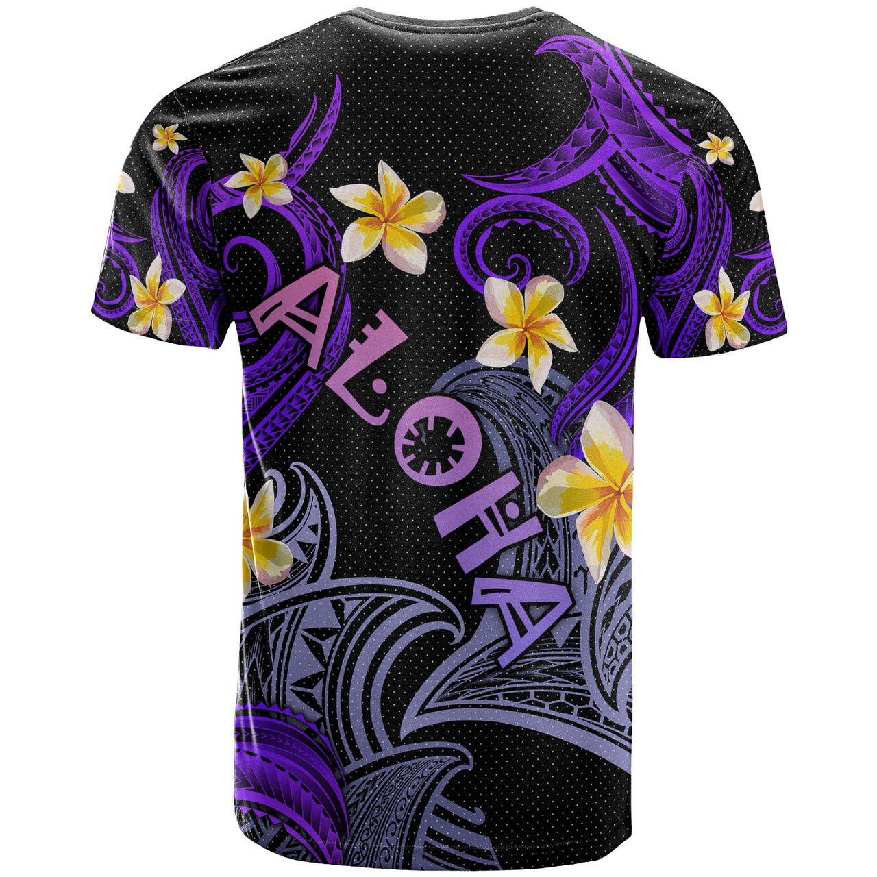 Personalized Kanaka Maoli T-shirt - Hawaii Polynesian Waves with Plumeria Flowers (Purple)