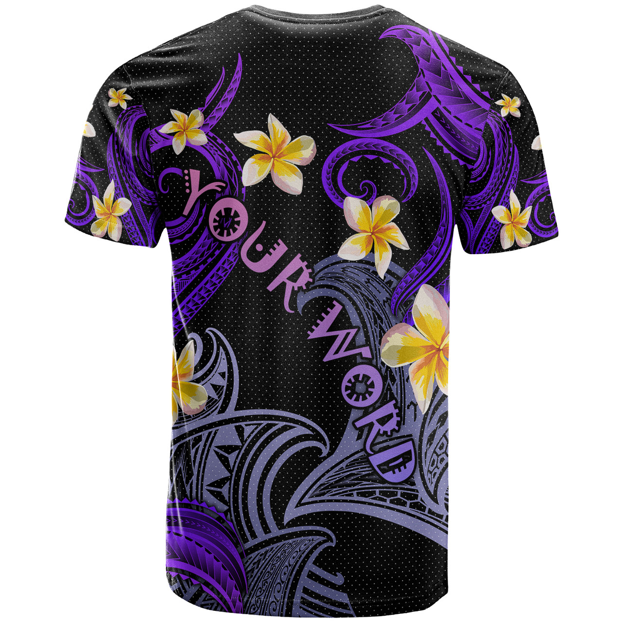 Personalized Kanaka Maoli T-shirt - Hawaii Polynesian Waves with Plumeria Flowers (Purple)