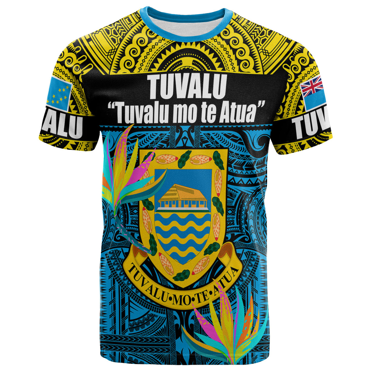 Tuvalu Motto Polynesian T-shirt - Custom Tuvalu Coat Of Arms With Tropical Themed Backgrounds T-shirt