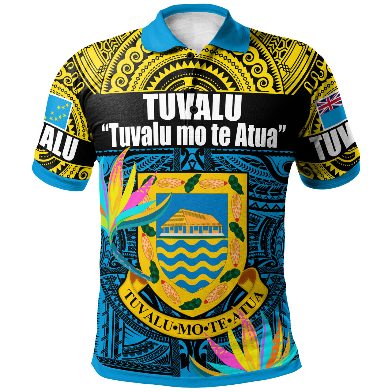 Tuvalu Motto Polynesian Polo Shirt - Custom Tuvalu Coat Of Arms With Tropical Themed Backgrounds Polo Shirt