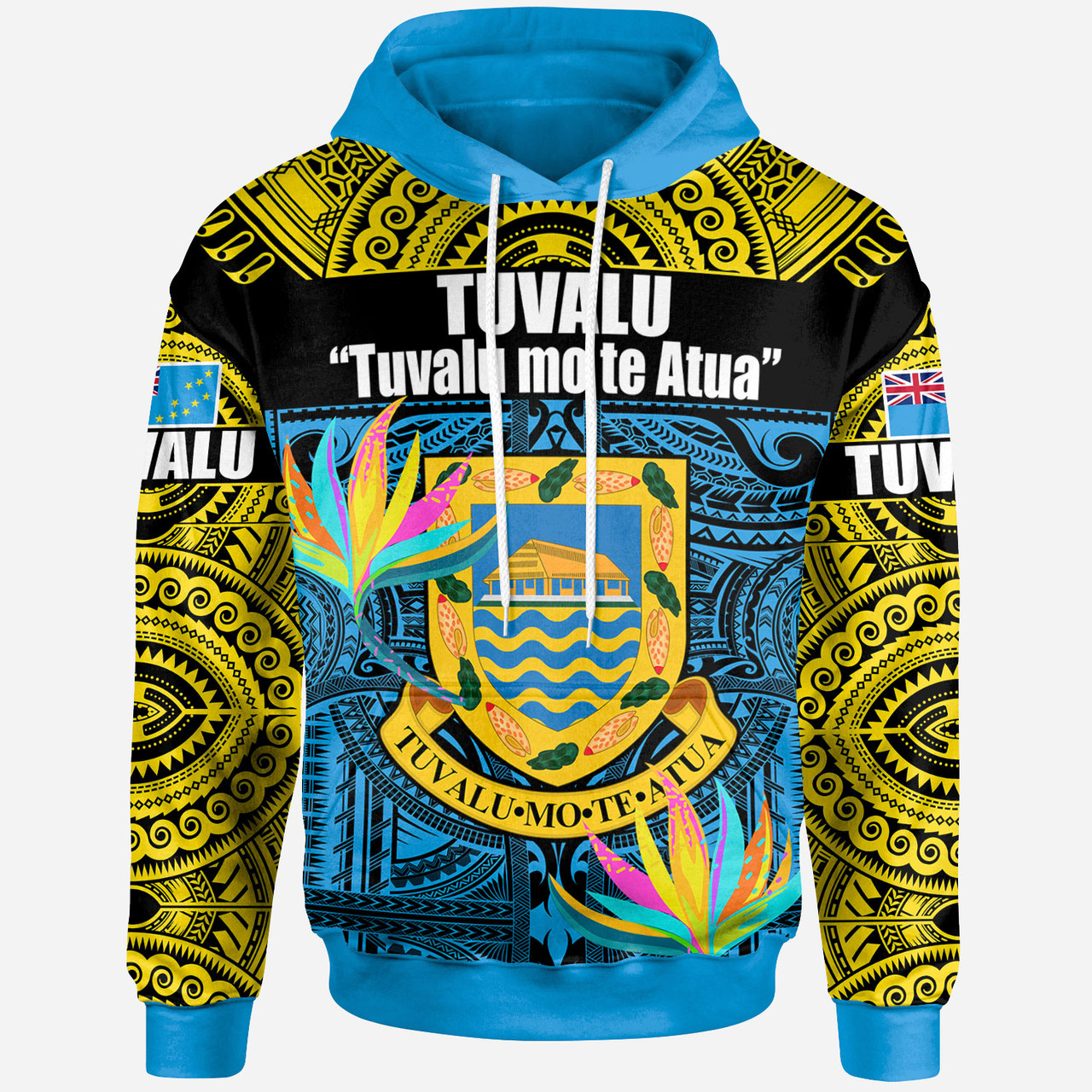 Tuvalu Motto Polynesian Hoodie - Custom Tuvalu Coat Of Arms With Tropical Themed Backgrounds Hoodie