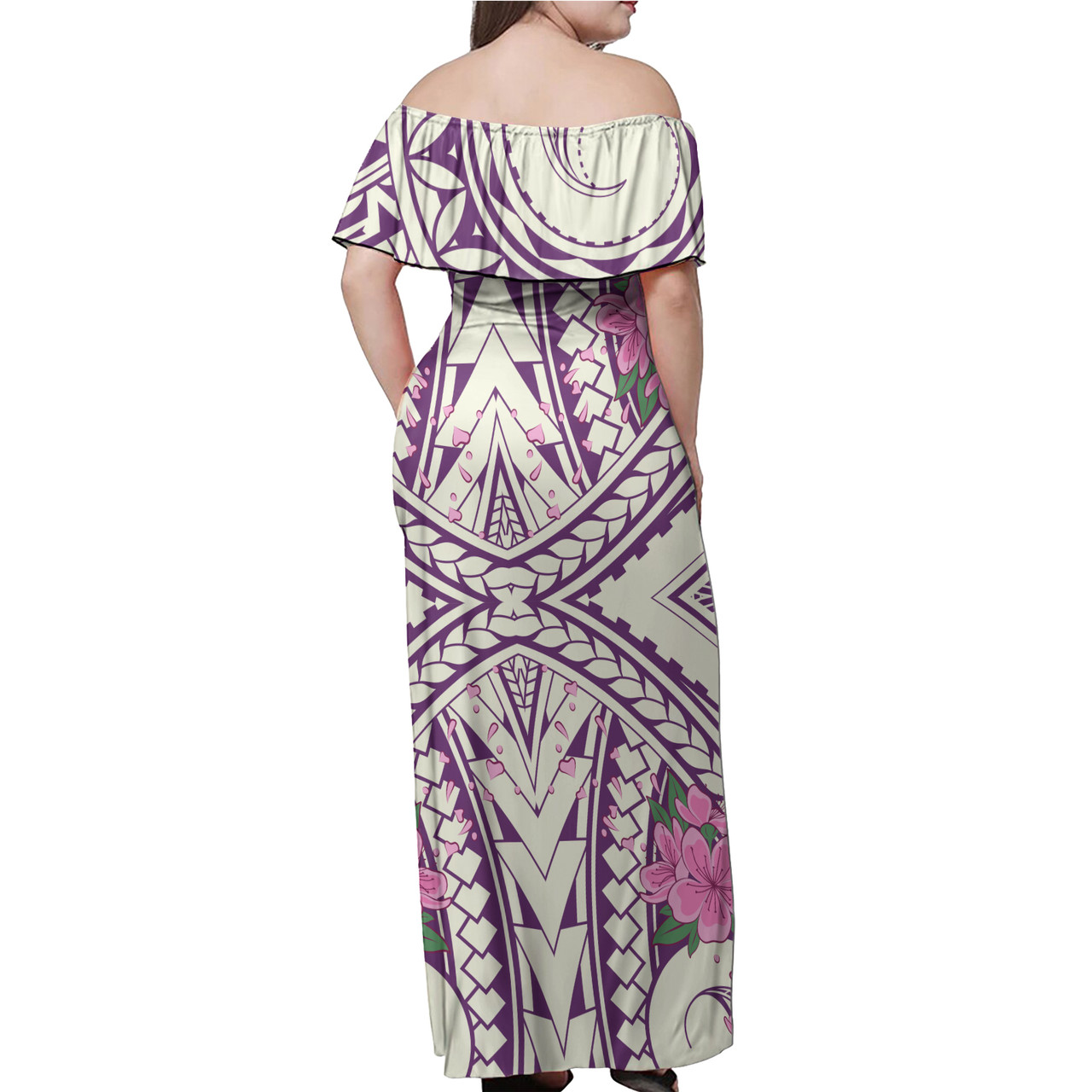 Polynesian Woman Off Shoulder Long Dress - Polynesian Pattern 02