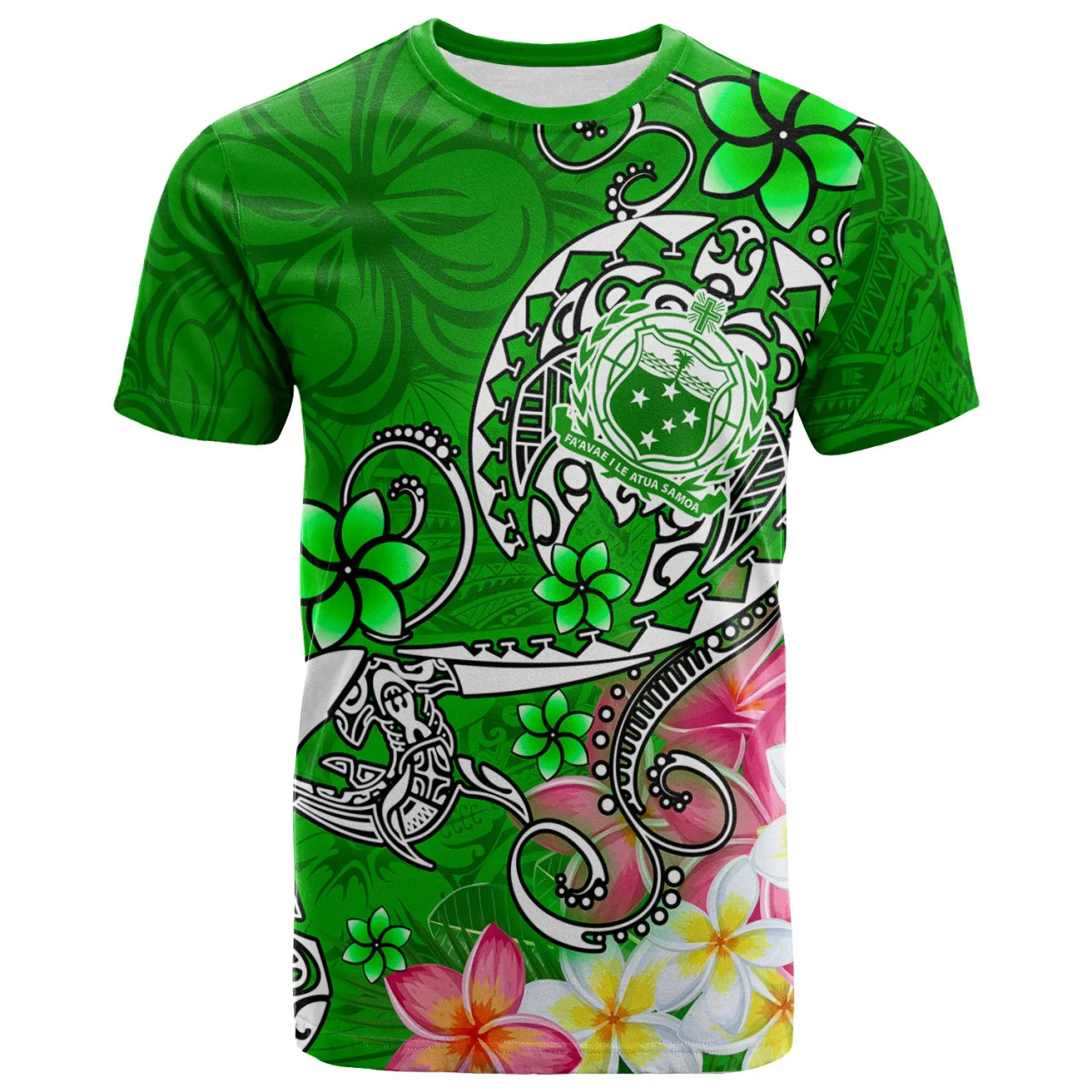 Samoa T-Shirts - Turtle Plumeria (Green) 1