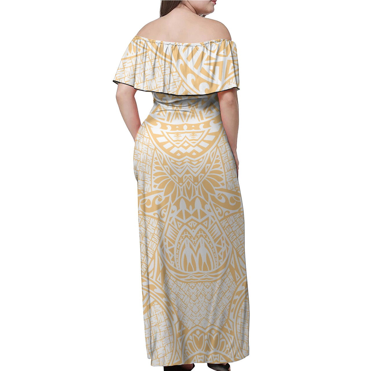 Polynesian Woman Off Shoulder Long Dress - Polynesian Pattern 24