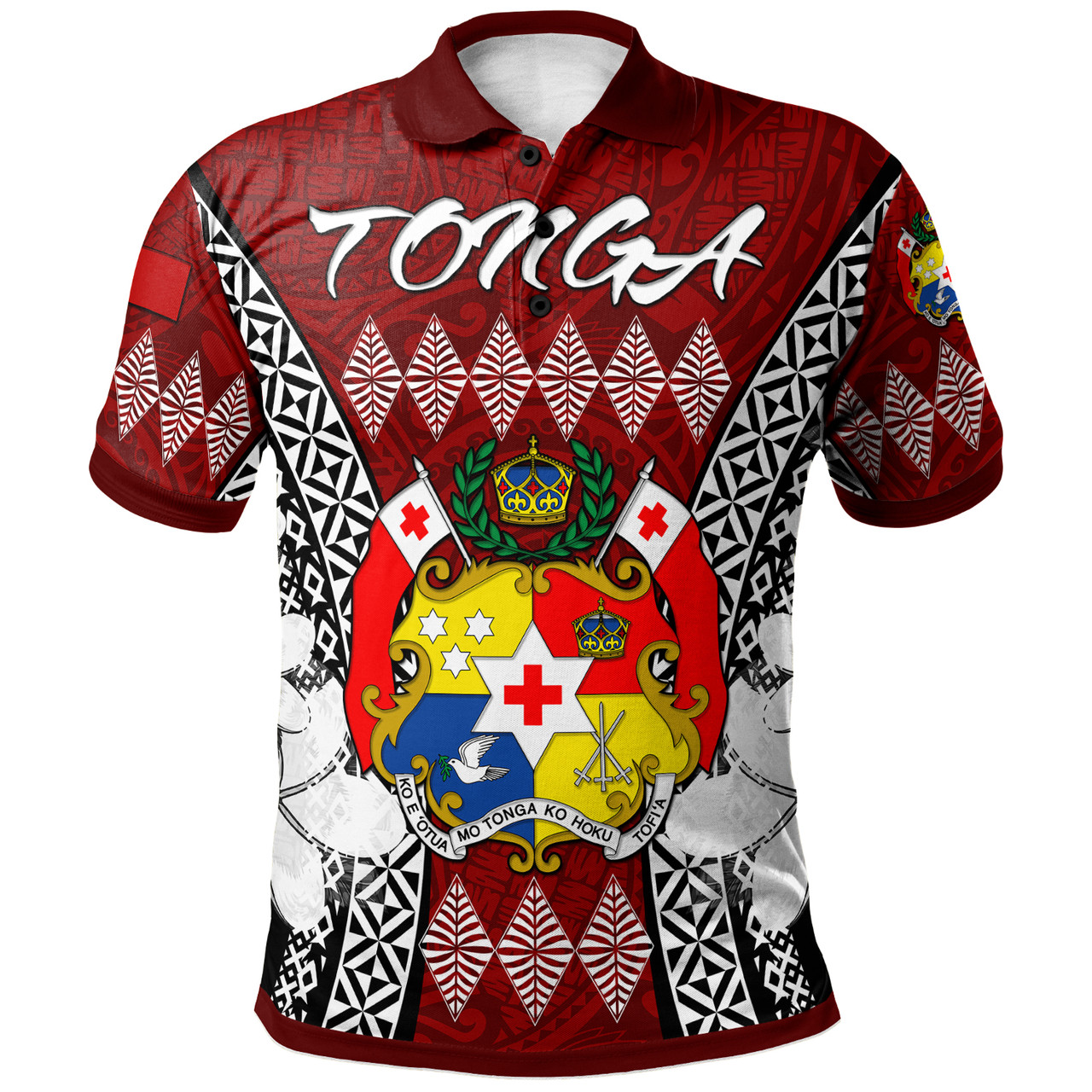 Tonga Polo Shirt - Custom Pattern Inspired By Tonga And Polynesian With Coat Of Arms Polo Shirt
