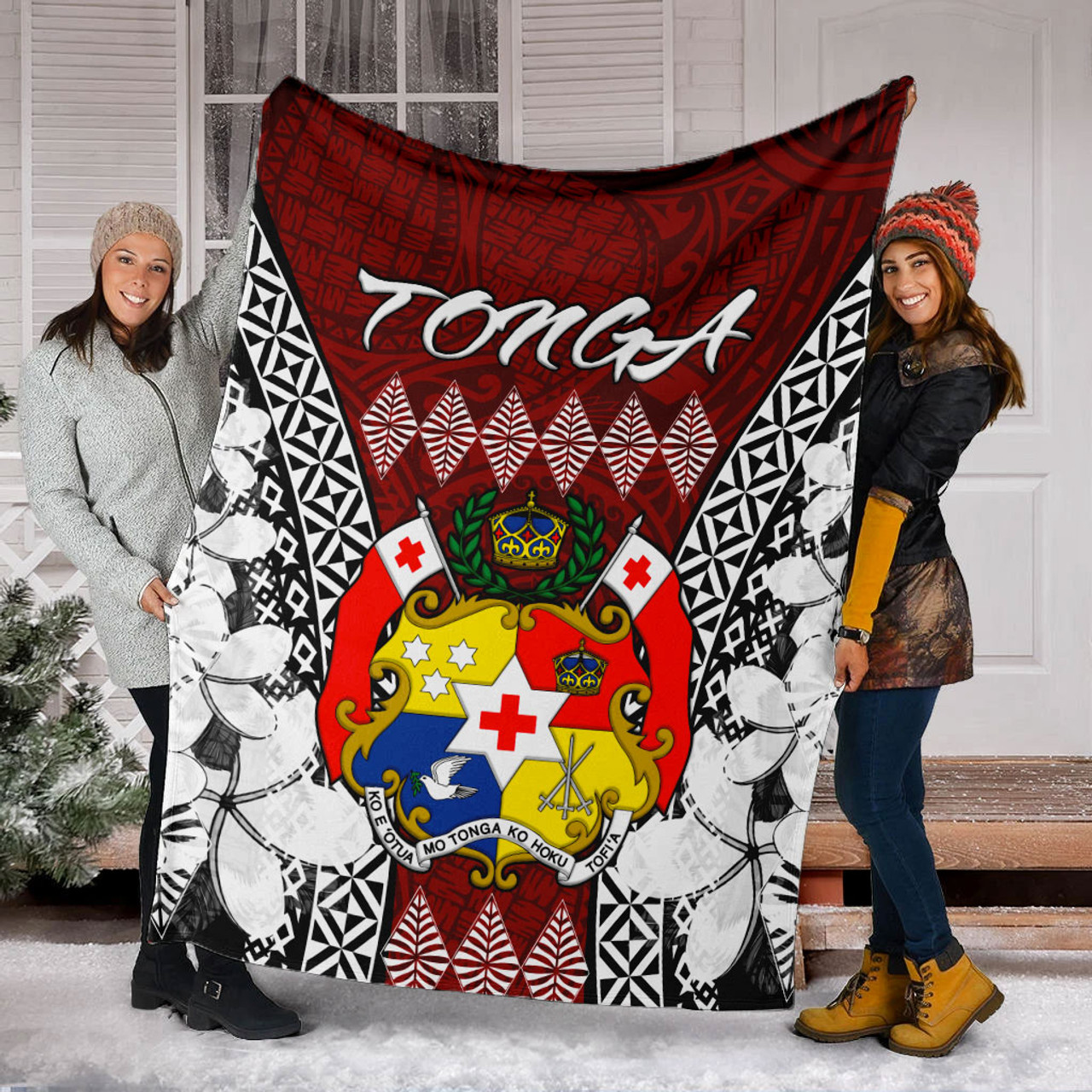 Tonga Premium Blanket - Pattern Inspired By Tonga And Polynesian With Coat Of Arms