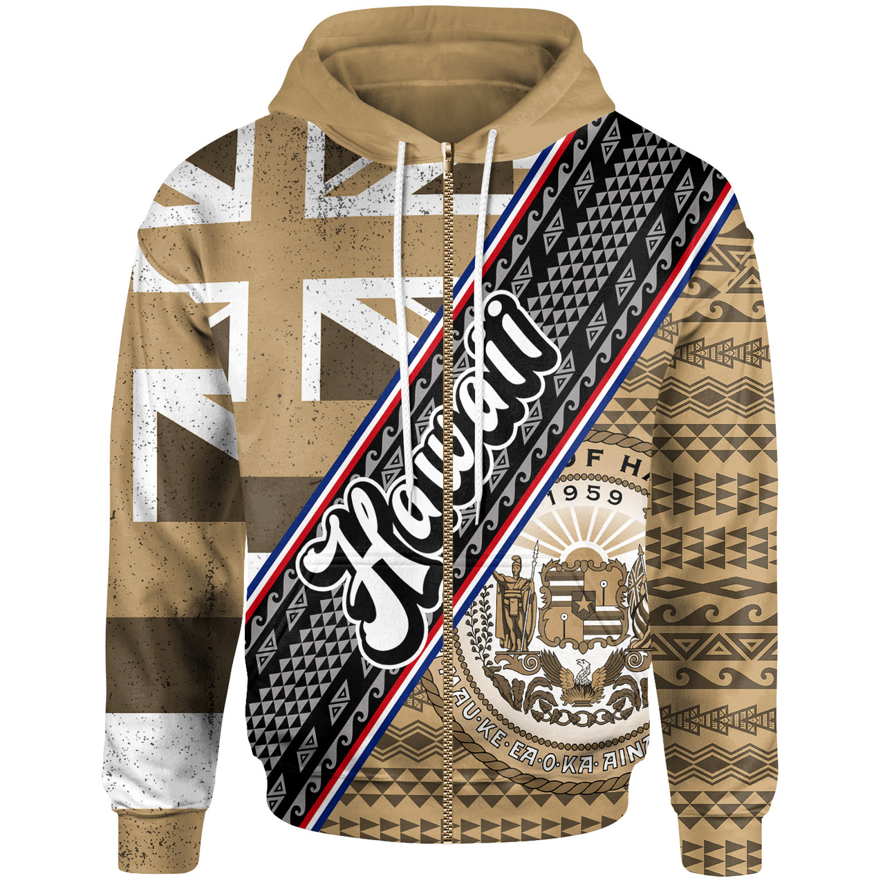 Hawaii Polynesian Hoodie - Hawaii Polynesian Flag And Coat Of Arms Hoodie