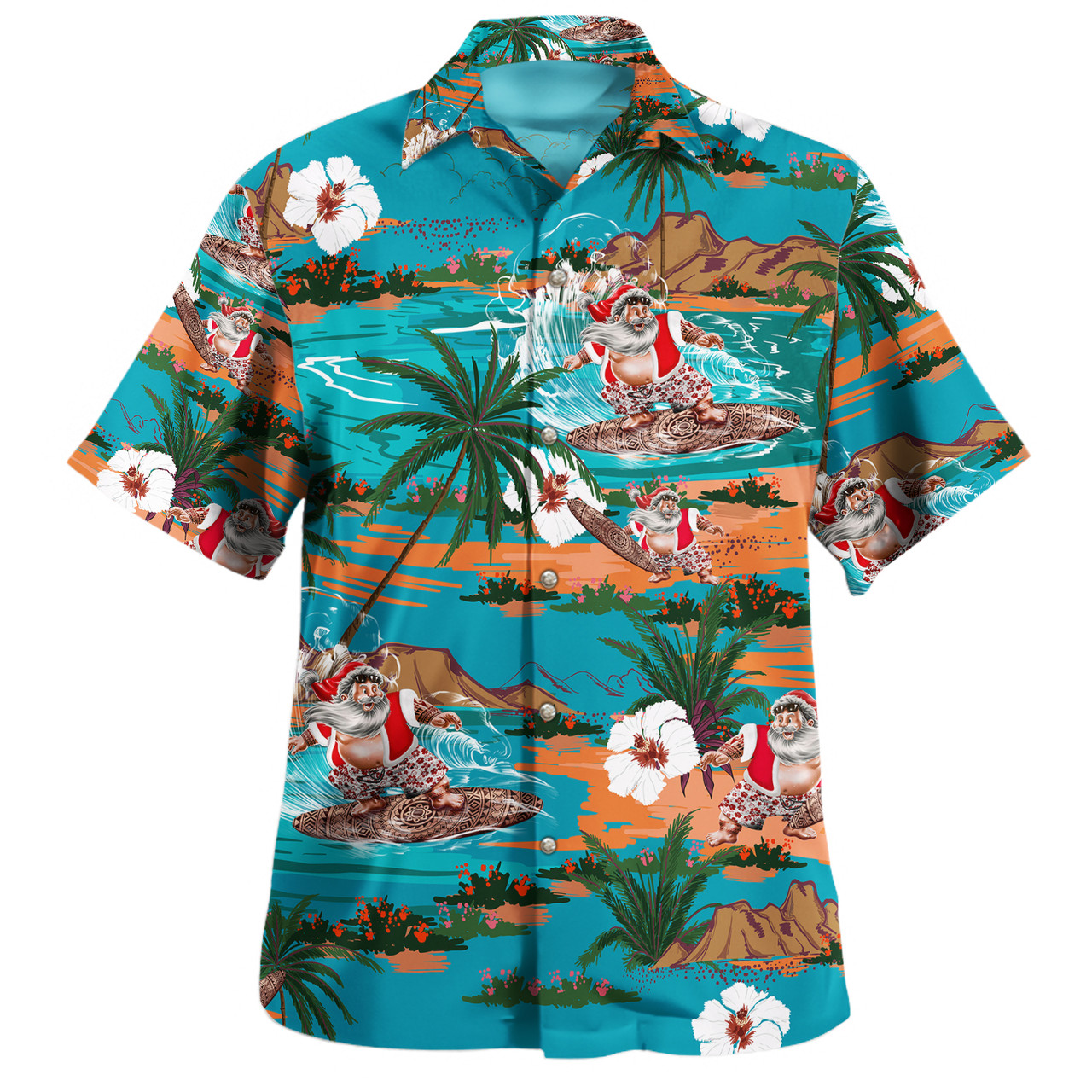 Santa Claus Surf Aloha Hawaiian Shirt Retro Blue