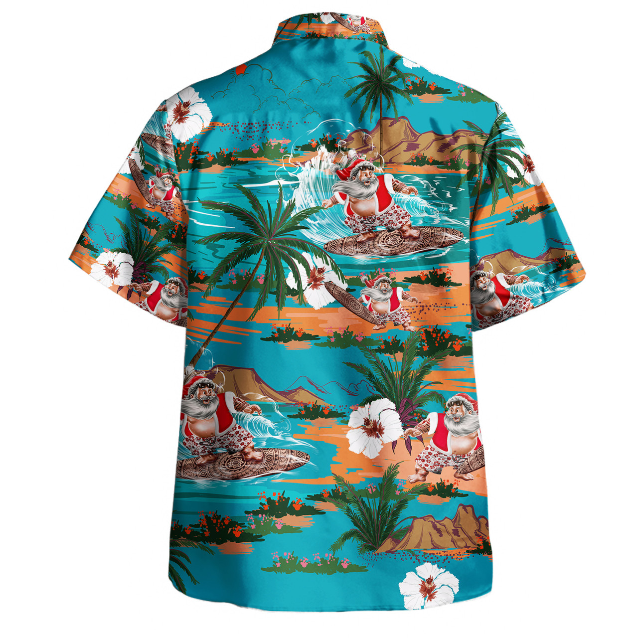 Santa Claus Surf Aloha Short Sleeve Shirt Retro Blue