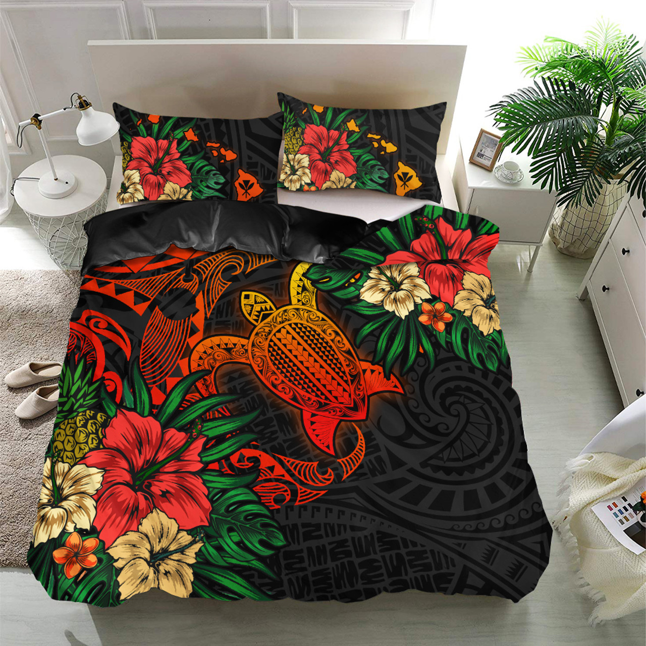 Hawaii Bedding Set - Hawaii Polynesian Turtle Tropical  Bedding Set