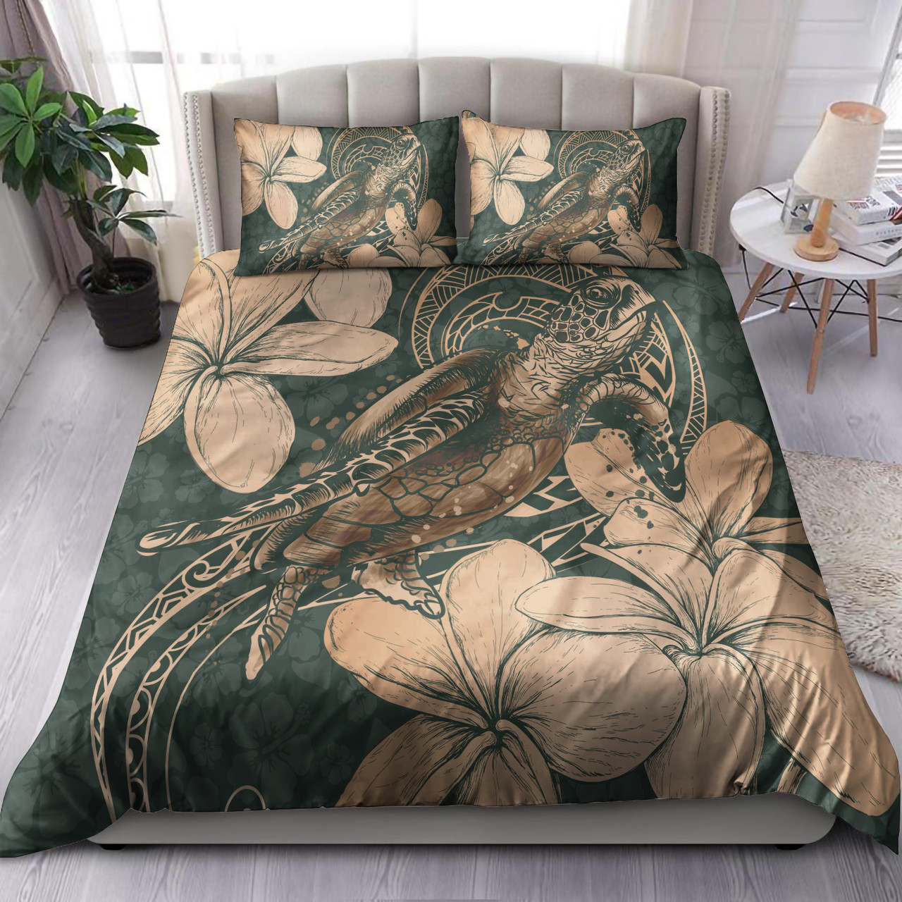 Hawaii Bedding Set Turtle Map Plumeria Hibiscus Floral