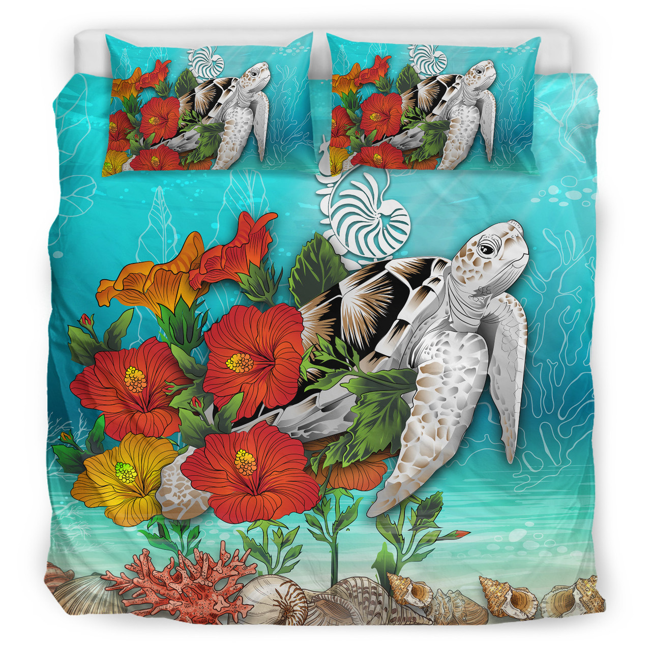 Hawaii Bedding Set - Turtle Hawaii Islands Hibiscus Bedding Set