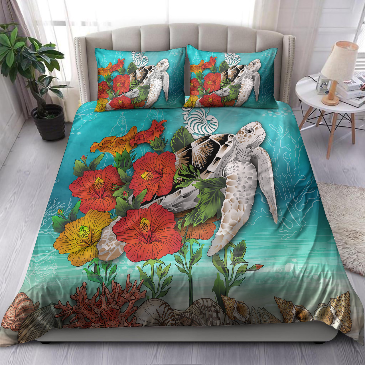 Hawaii Bedding Set - Turtle Hawaii Islands Hibiscus Bedding Set