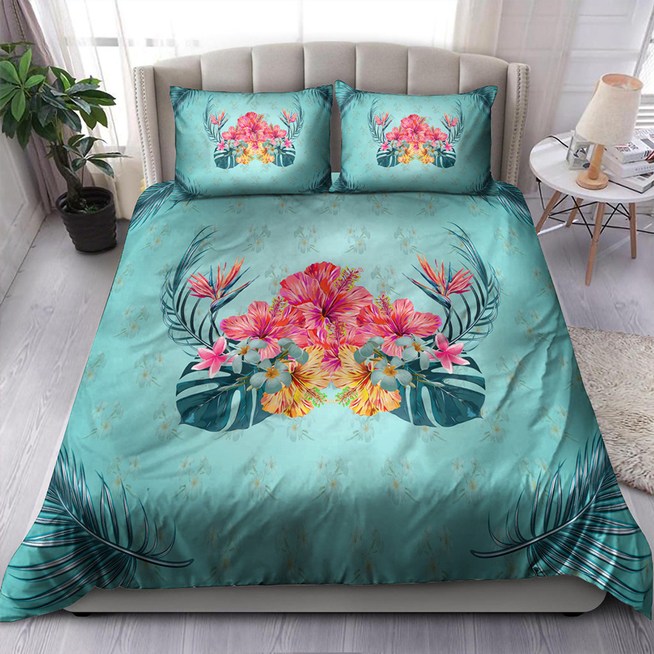 Hawaii Bedding Set Flower Hibicus Plumeria Centre