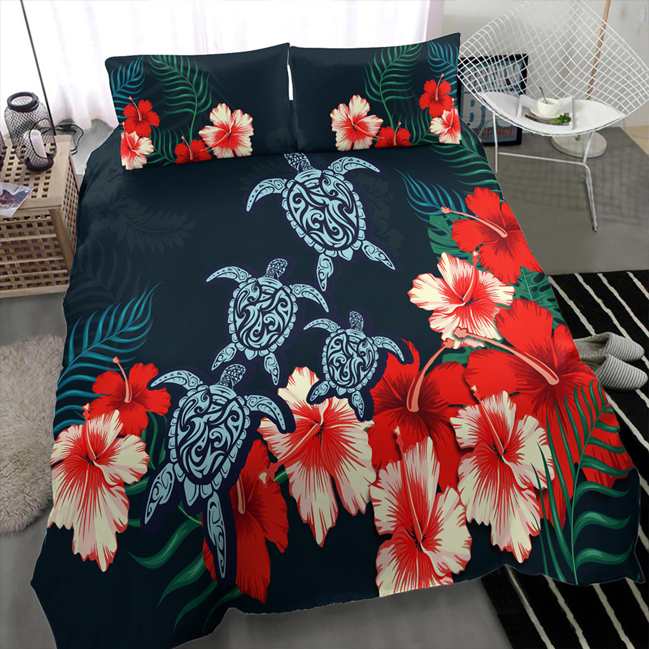 Hawaii Bedding Set Four Turtle Hibiscus Tropical